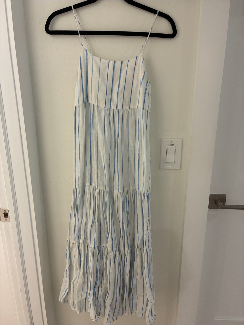 Madewell White and Light Blue Striped Maxi Dress 100% linen
